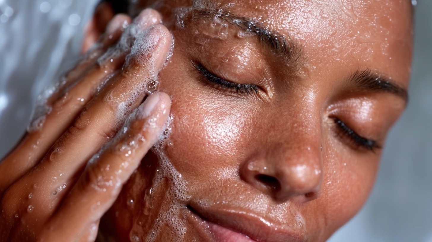 Close-up of glowing skin during a cleansing treatment