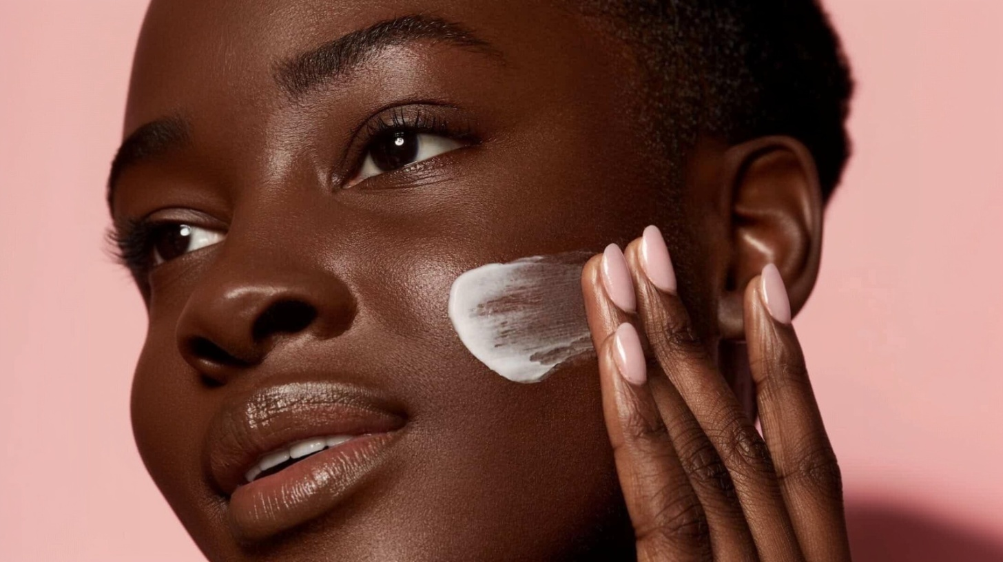 Model applying skincare cream